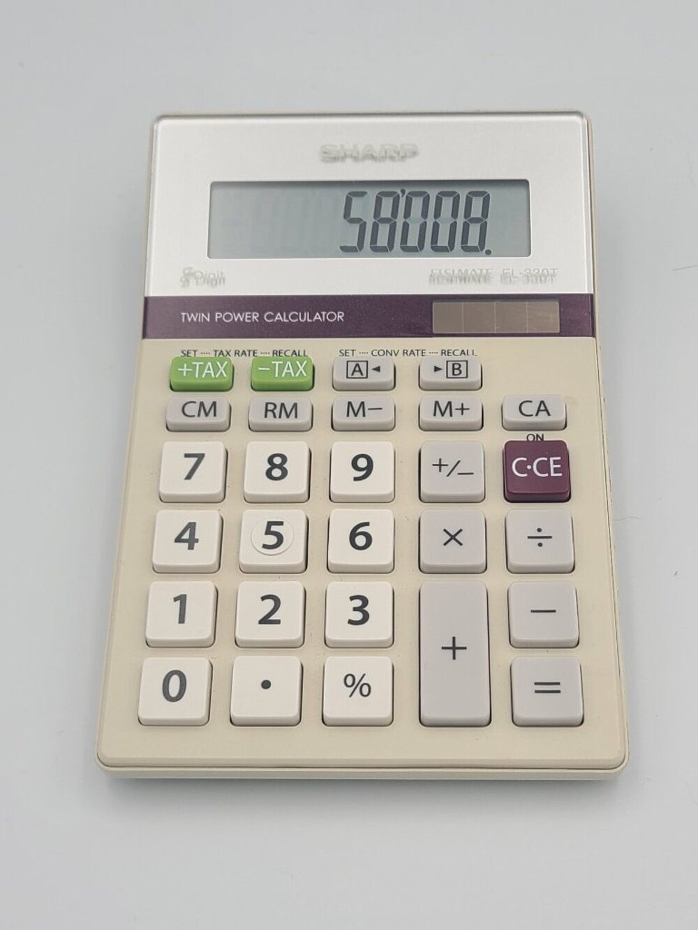 Vintage Sharp ELSI Mate EL-330T Calculator 8-Digit Solar Basic Tax Rate WORKS